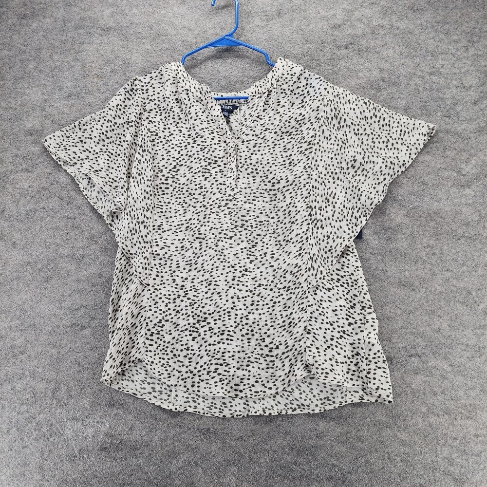 Chaps Blouse Womens Medium Short Sleeve White Black Polka Dot